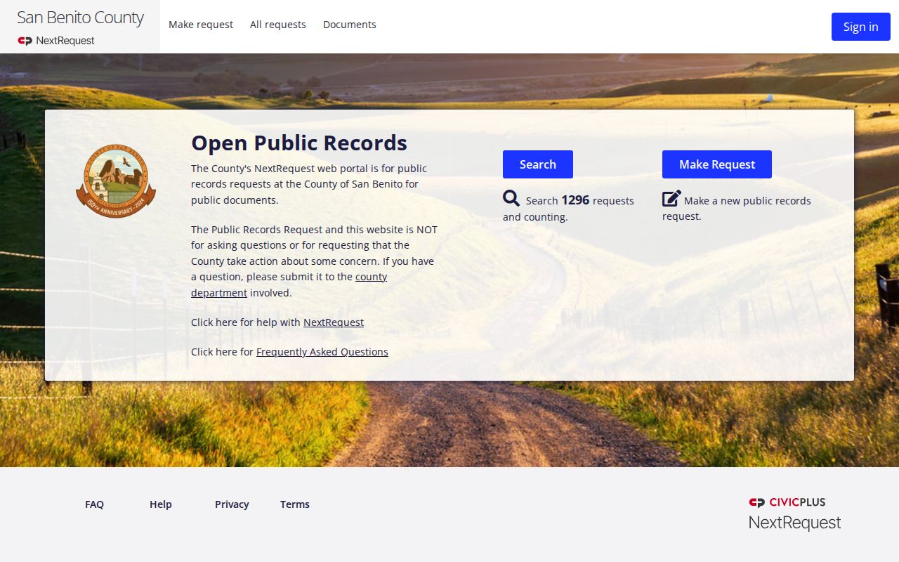 San Benito County arrest and booking records request portal