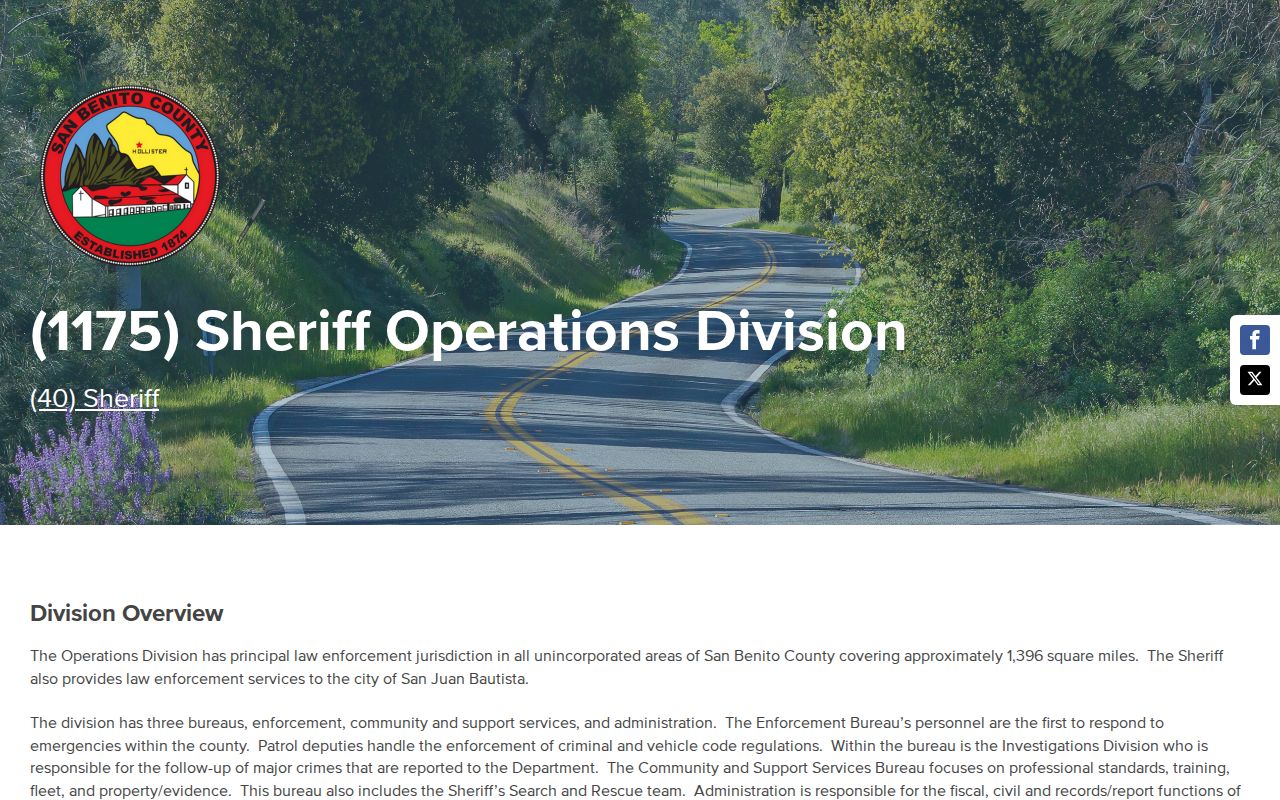 San Benito County operational information relevant to San Juan Bautista arrest authority